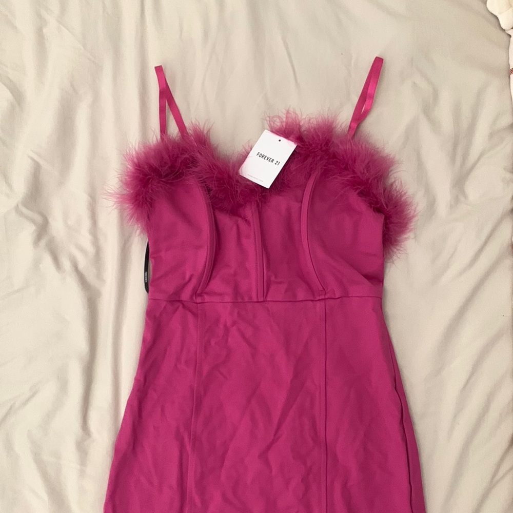 Pink feather mini dress